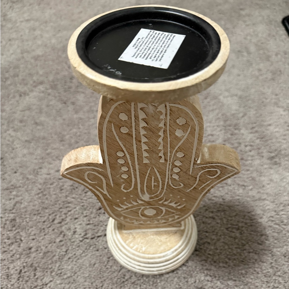 Handcrafted Tan Hamsa Candle Holder